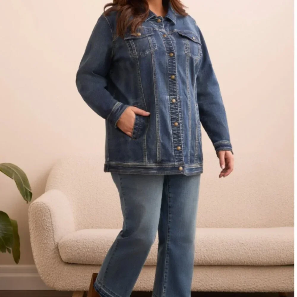 Tribal Jeans Comfort Stretch Maxi Denim Jacket Size S